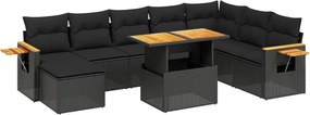 vidaXL 9 részes fekete polyrattan kerti ülőgarnitúra párnákkal