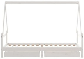 fehér tömör fenyőfa gyerekágykeret fiókokkal 80 x 200 cm