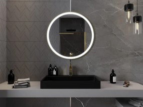 Mexen Esso kerek LED háttérvilágítású fürdőszobai tükör 80cm 6000K páramentes fűtőbetét arany keret 9825-080-080-611-50