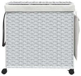 fehér rattan szennyeskosár kerekekkel 60x35x60,5 cm