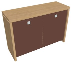 Verno alacsony szekrény 128 x 46 x 90 cm, üvegajtó, világos tölgy / barna
