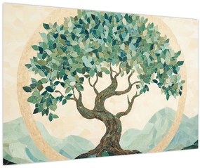 Kép – Elegáns mozaik fával (90x60 cm)