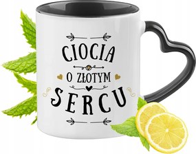 Nagynéninek Fekete Bögre Szív Alakú Füllel Ajándék Nyomtatott