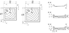 Ravak A007701120 - ANGELA négyzetes zuhanytálca 90×90 cm, fehér