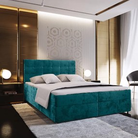 AKCIÓ Kárpitozott boxspring ágy GLORIEN VELVET 140x200 cm türkiz II. osztály