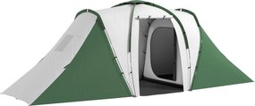 Outsunny Családi Alagúttábori Sátor 4-6 Fő Részére 555x225x190 cm Vízálló 3000 mm Összecsukható Két Hálóhellyel és Túratáskával Szürke és Zöld | Aosom