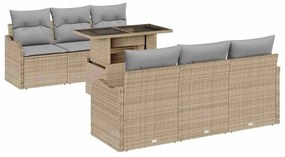 vidaXL Kerti Kanapé Szett párnával 7 pcs Bézs Poli rattan