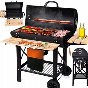 Kerti Faszenes Grill 2 Krómozott Grillrács 2 Polc Hamutartó Acél Fedéllel