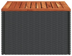 fekete polyrattan és akácfa kerti asztal 55x55x37 cm