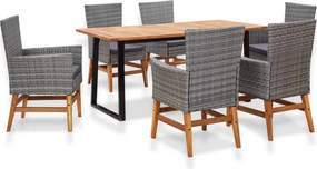 vidaXL 7 részes kültéri szürke polyrattan és akácfa étkezőgarnitúra