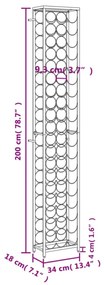 fekete kovácsoltvas bortartó 57 palackhoz 34 x 18 x 200 cm