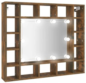 füstös tölgy színű tükrös szekrény LED-ekkel 91 x 15 x 76,5 cm