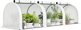 Outsunny mini kertészeti alagútszerű üvegház paradicsomhoz 3 x 1 x 0,8 m, porfestett acélváz, 140 g/m² UV-álló PE, 3 feltekerhető cipzáras ajtó (fehér