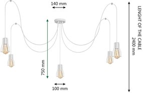 Csillár zsinóron TUBE LONG 5xE27/10W/230V fehér