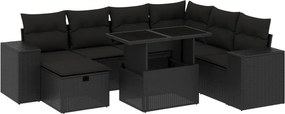 vidaXL 8 részes fekete polyrattan kerti ülőgarnitúra párnákkal