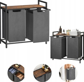 Szabadonálló szennyestartó kosár 2 Rekesz 1 polccal 92 Liter szennyestartó kosár