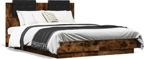 vidaXL füstös tölgy színű szerelt fa ágykeret fejtámlával 120x190 cm
