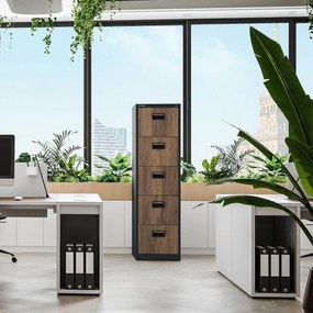 Fém irattartó szekrény, 5 fiókos SARA V5, 460 x 1630 x 620 mm, Eco Design: antracit/ dió