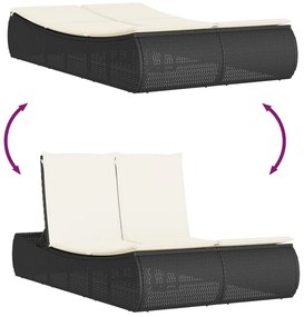 fekete polyrattan dupla napozóágy párnával