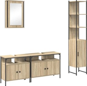 vidaXL Fürdőszoba bútor szett polcokkal 4 pcs Sonoma tölgy Faanyag