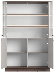 Vesper négyajtós vitrines szekrény 103 cm talapzaton - kasmír / dió / fekete fogantyúk