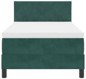 Bokszrugós Ágy Matrac és LED Sötét Zöld 90x190 cm Bársonyos