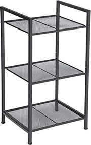 Fém polc, 3 szintes polc, bővíthető, állítható polcok, ipari design, fekete