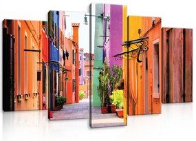 Vászonkép 5 darabos, Utca színes házakkal 100x60 cm méretben