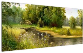 Kép - folyó az erdőnél, olajfestmény (120x50 cm)