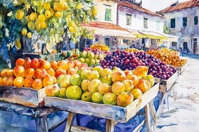 Vászonkép Canvas Város Tér Piac Gyümölcsök Zöldségek Kereskedelem Bevásárlás 60x40