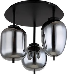 Globo 15345-3D Mennyezeti lámpa fém matt fekete, füstszínű üveg, 3 eltérő alakú üveg, ø: 460mm, H: 360mm, fényforrás nélkül szállítva 3x E14 40W 230V