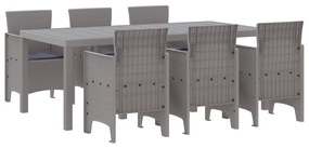 7 Fős Kerti Étkezőszett Párnákkal Világosszürke Polyrattan