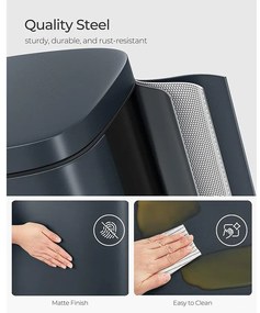 Konyhai szemetes 30L, acél pedálos szemetes, füstszürke