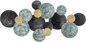 HOMCOM Fém Faldekoráció, 3D Falművészet Körökkel Dombornyomott Felülettel, Vintage, 133x66cm, Kék, Fekete és Arany | Aosom