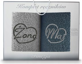 Törölköző szett 2db 70x140 Feleség Férj Ajándék Hímzés Hamutartó-grafit Koney