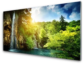 Akrilüveg fotó Waterfall Fák Landscape 100x50 cm 2 fogas