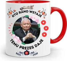 Piros Vicces Bögre Jaroslaw Kaczynski fényképes nyomattal