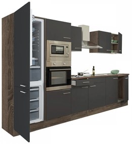Yorki 330 konyhablokk yorki tölgy korpusz,selyemfényű antracit fronttal alulfagyasztós hűtős szekrénnyel
