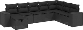 vidaXL 8 részes fekete polyrattan kerti ülőgarnitúra párnákkal