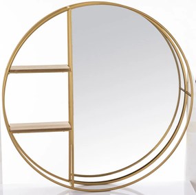 Design kör alakú fürdőszobai fali polcos tükör fa polcokkal 80x80x12cm