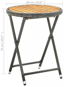 szürke polyrattan és tömör akácfa teázóasztal 60 cm