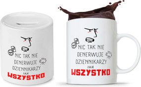 Újságírónak Ajándék Bögre Persely Szett fényképes nyomtatással