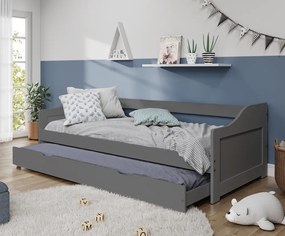 Ágy kihúzható pótággyal, szürke, tömörfa, 90x200, LAURA NEW