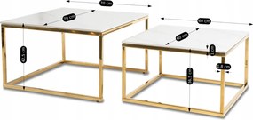 Kerámia dohányzóasztal szett fehér márvány hatású felülettel, arany kivitelben TENOR