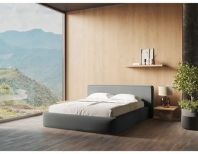 Szürke kárpitozott ágyneműtartós franciaágy ágyráccsal 160x200 cm Kiana – Makamii