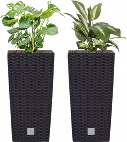 2 db-os magas kaspó szett Rattan 17x17x32,4 cm betét 3 L antracit