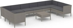 vidaXL 11 részes szürke polyrattan kerti ülőgarnitúra párnákkal