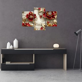 Kép - 3D piros-arany virágok (90x60 cm)