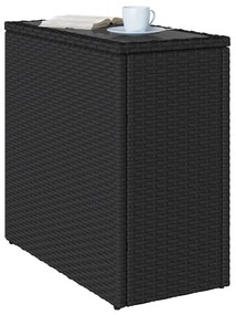 fekete polyrattan üveglapos kerti kisasztal 58 x 27,5 x 55 cm