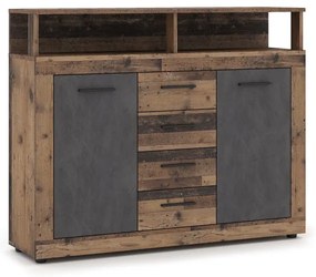 LUNA MIDI B Komód 2 ajtó/4 fiók Old wood/ szürke színben